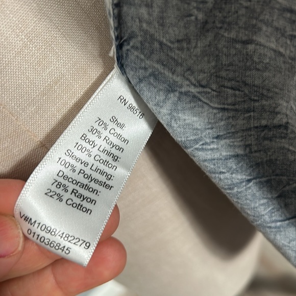 Coldwater Creek Blue Shiny Embroidered Jacquard Open Front Jacket Blazer small - Picture 8 of 13